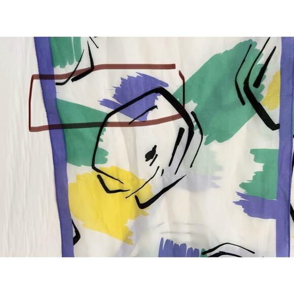 Vintage White‎ Purple Wrap Scarf Rectangle Geometric Colorful 53" X 10" - Picture 5 of 7